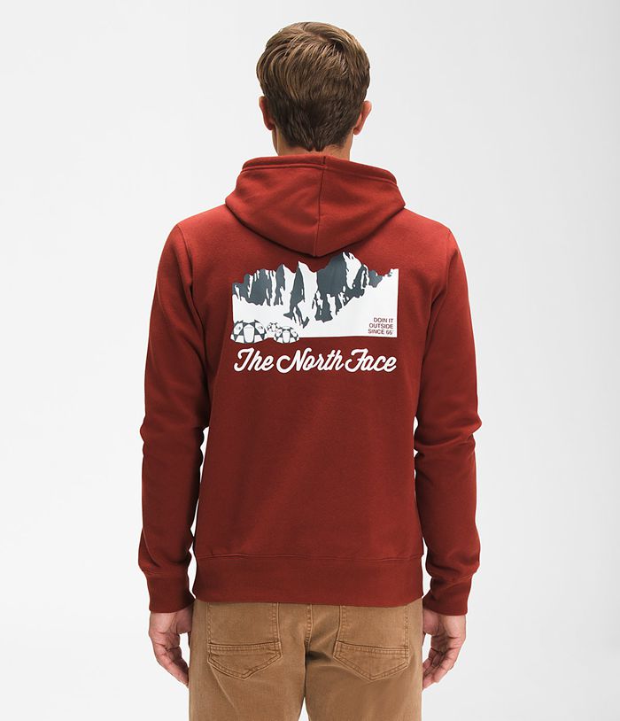 The North Face Mens Hoodie Mountain Scene Pullover 531HXYLRM - Dark Red